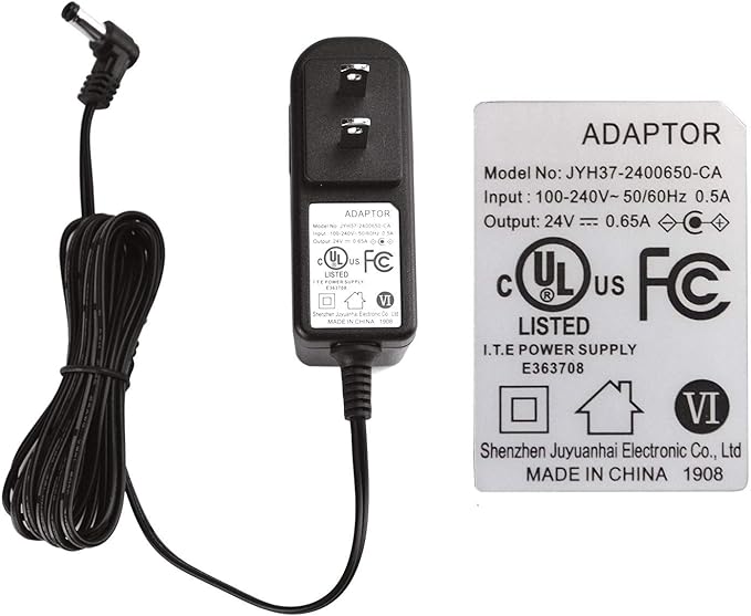 Samyo 24V 0.65A AC to DC Adaptor Switching Power Supply Replacement Cord Cable for 100ml / 120ml / 300ml / 500ml Essential Oil Diffuser UL Listed 5.7Ft - Black