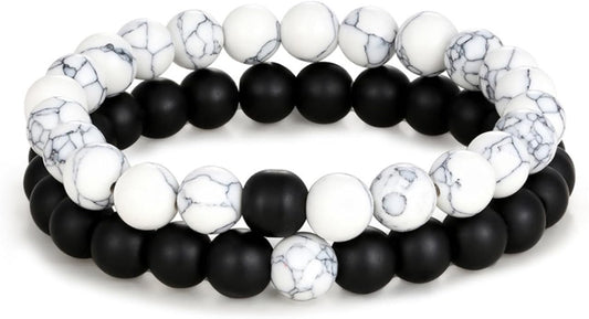 FORUBUS 2Pcs Lava Rock Beaded Bracelet Set – Essential Oil Diffuser Jewelry with Natural Stone Beads for Aromatherapy, Yoga, Meditation, and Stress Relief, Stretchy Bracelets for Women Men
