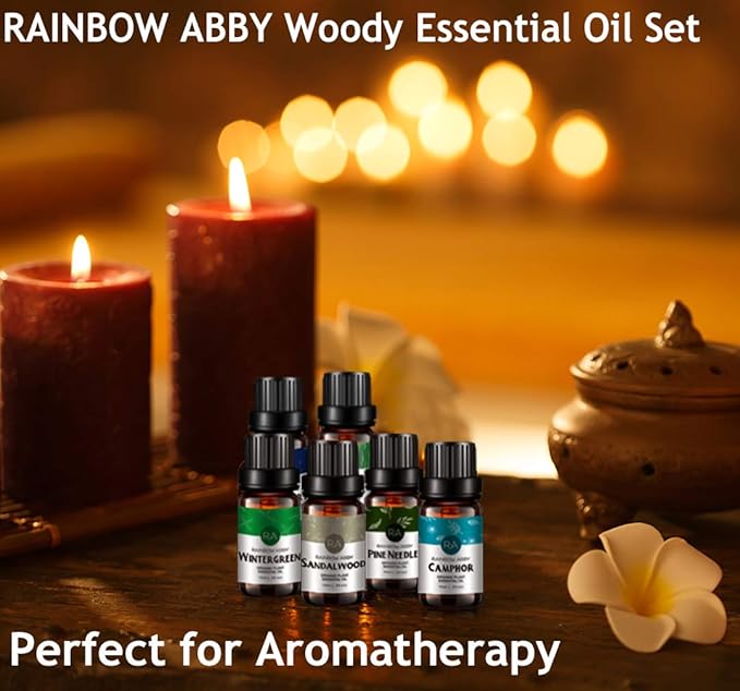Essential Oils Set - Top 6 for Diffusers, Candle Making Scents, Fragrance, Aromatherapy, Gifts - Sandalwood, Camphor, Pine Needles, Juniper, Cypress, Wintergreen (10mL)