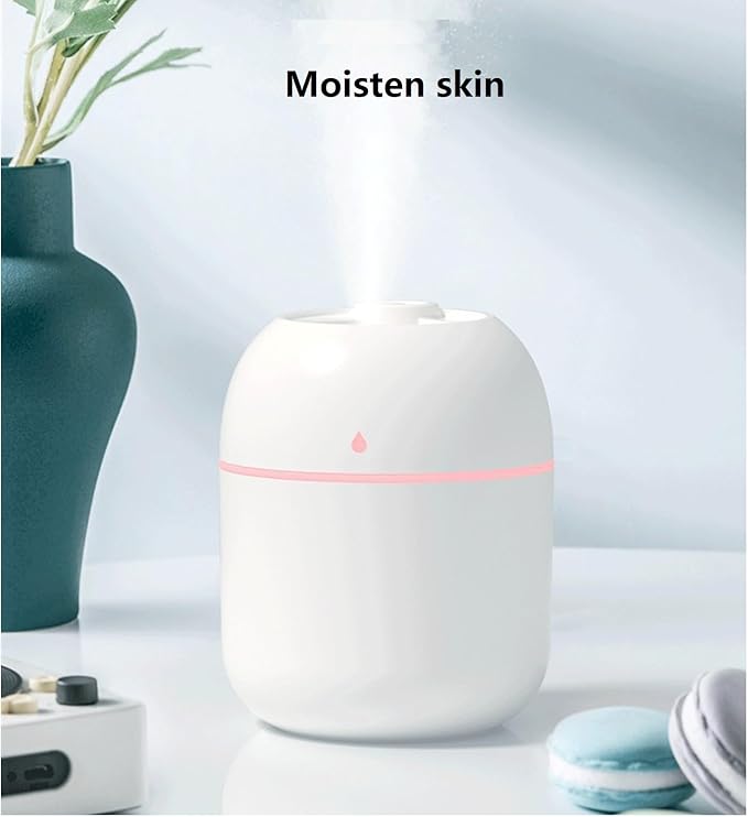 Mini USB Humidifier - Large Capacity, Ultra-Quiet 20dB, 2 Modes (Continuous/Intermittent) with Anti-Dry Burn & Night Light, Nano Mist for Room/Car/Office Desk (<10㎡) (White, 420ml)