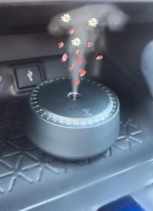 New Smart Aroma Diffuser, Automatic Freshener, Auto On/Off USB Waterless Essential Oil Diffuser for Car, Rechargeable Black and Chrome Mini Luxury Diffuser