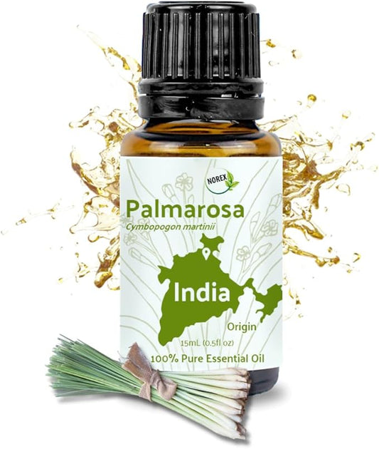 Palmarosa Essential Oil Direct from Norex Flavours India for Skin and Aromatherapy - Aceite de Palmarosa for Candle Scent for Candlemaking and Soaps (15ml)