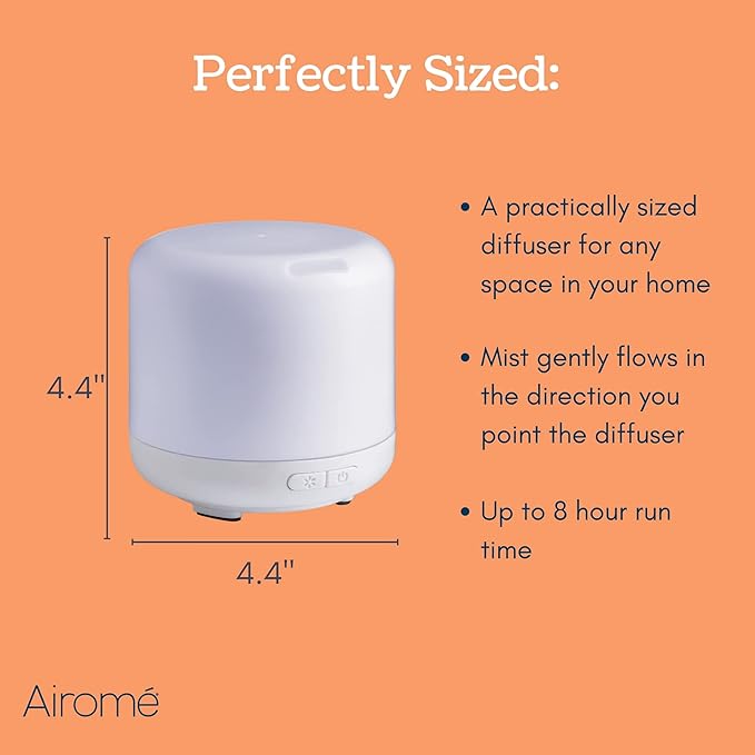 Airome Simple 120 mL BPA-Free Plastic LED Light-up Diffuser with Directional Mist Ideal for Pointing at Face, White