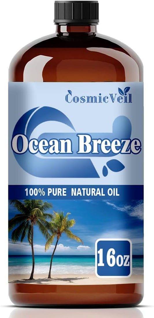 Ocean Breeze Essential Oil Ocean Breeze Oil for Aroma Diffuser,Humidifier,Home Fragrance,Cleaning,Body Care,Massage,Yoga,DIY Candle,DIY Soap CosmicVeil（Ocean Breeze，16 Fl Oz (Pack of 1)）