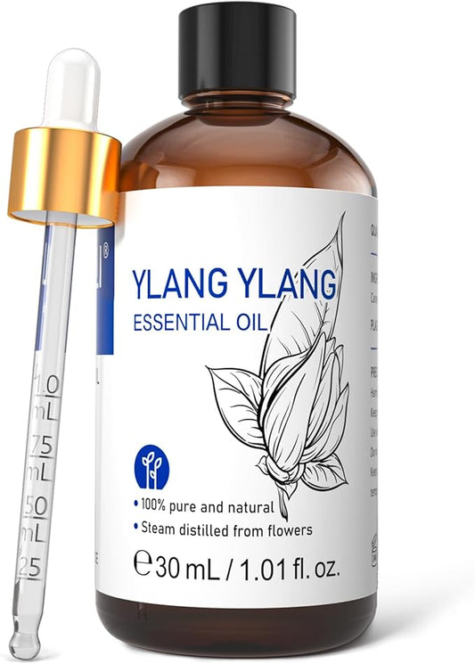 HIQILI Ylang-Ylang Essential Oil, Long-Lasting Scent for Diffusers, Perfumes, Aromatherapy, DIY - 1.01 Fl Oz