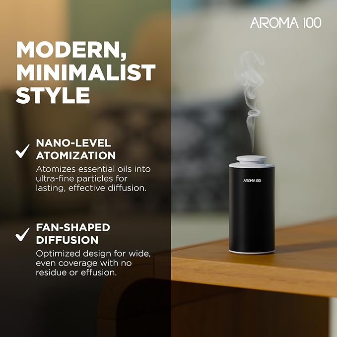 waterless Diffuser，Scent Aroma Fragrance Air Machine, Rechargeable Essential Oil Diffuser,car Diffuser air freshener，500sq.ft Coverage，Aromatherapy Diffuser for Rooms and Hotels (Black)