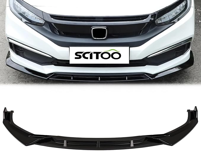 SCITOO Front Lip Spoiler Fits for 2019-2020 for Honda Civic Sedan Glossy Black Front Bumper Lip