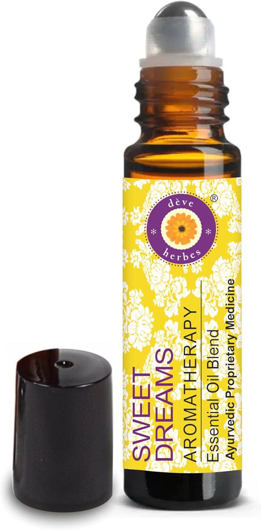 déve herbes Sweet Dreams - Aromatherapy Essential Oil Blend of Pure Clary Sage, Sweet Wormwood, Vetiver, Marjoram, Lavender & Geranium Essential Oils 10ml (Roll-On)