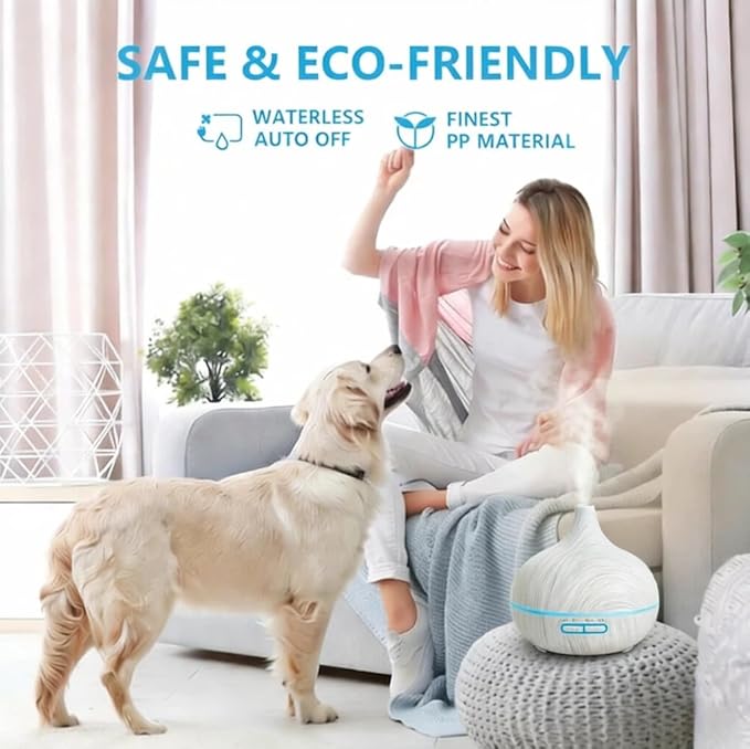 550ml Essential Oil Diffusers with Remote Control, Ultrasonic Oil Diffuser with Timer，7 Color LED Night Light and Waterless Auto-Off Functions for Home, Spa