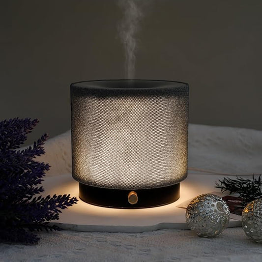 Elegant Fabric Aroma Diffuser - Quiet Essential Oil Diffuser with Soft Night Light, Perfect for Home, Office, and Yoga Space (M35-Black)