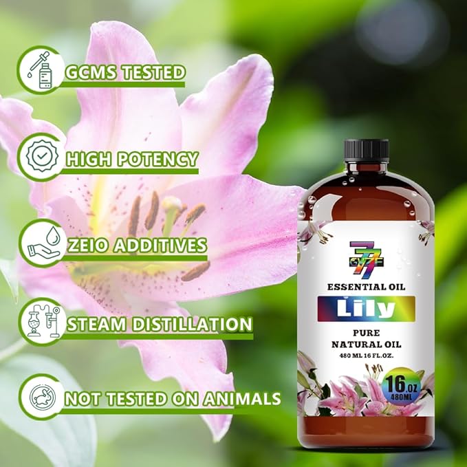 Lily Essential Oil - GV77ZF Lily Oils for Diffusers, Humidifiers, DIY Candles, Soap, Cleaning, Home, Office, Yoga, Massage, Gifts - 16 fl oz (480 ml)