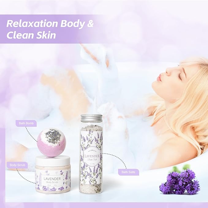 Mothers Day Gifts for Mom, Lavender Spa Gifts Set, 11 Pcs Bath Gift Set for Women, Relaxing Spa Gifts, Bath Spa Gift Basket for Women, Home Spa Products, Birthday Gifts for Women