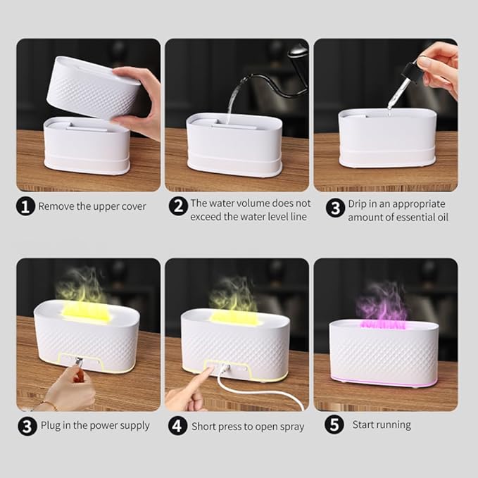 Protable Flame Effect USB Aroma Diffuser - 160 Capacity Essential Oil Humidifier with Auto Shut-Off, Waterless Protection & Mist Projector for Home/Bedroom Relaxation (Crackle Black)