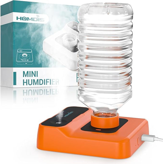 Portable Humidifiers for Travel, Small Mini Humidifier with Auto Shut-Off, Nightlight and Storage Bag for Hotel, Bedroom or Office, Plant Humidifier Indoor, Orange-Red