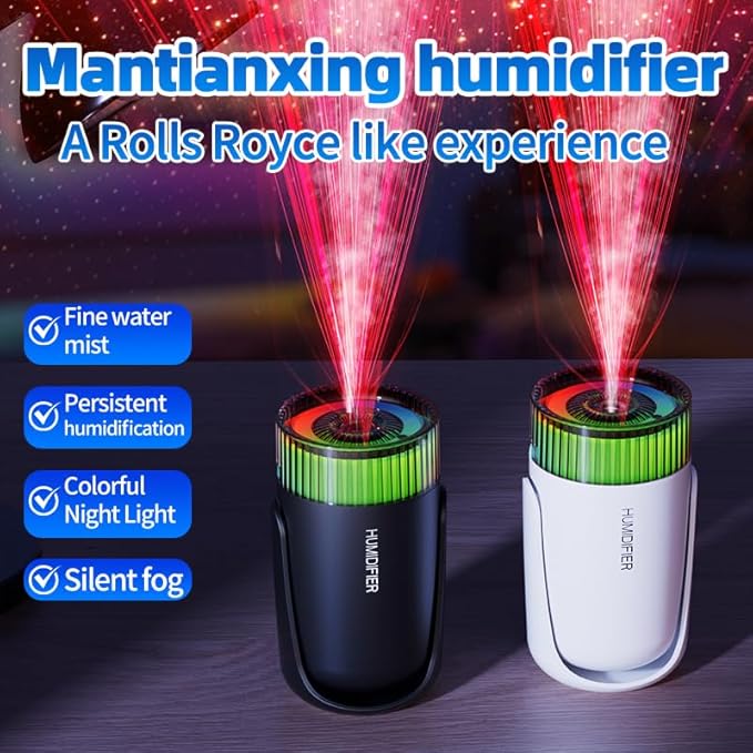 Mini Humidifier with LED Starry Sky Projector, 2 Mist Modes, Silent Operation, USB Powered (white)