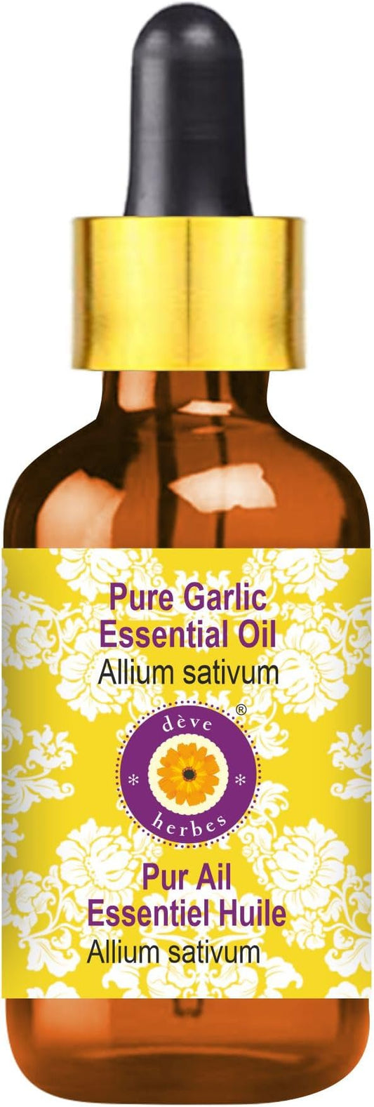 Deve Herbes Pure Garlic Essential Oil (Allium sativum) with Glass Dropper Steam Distilled (Pack of Two) 100ml X 2 (6.76 oz)