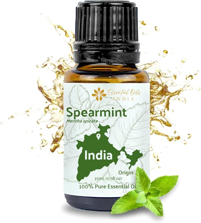 Spearmint Essential Oil - Direct from Essential Oils India - Steam Distilled - Aceite Esencial de Menta Verde for Aromatherapy, Massage, Diffuser, DIY Candle and Soap Making - 15ml