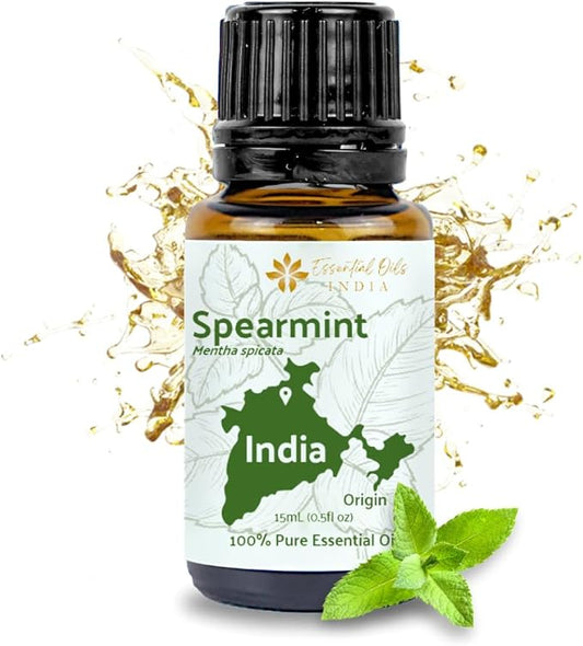 Spearmint Essential Oil - Direct from Essential Oils India - Steam Distilled - Aceite Esencial de Menta Verde for Aromatherapy, Massage, Diffuser, DIY Candle and Soap Making - 15ml