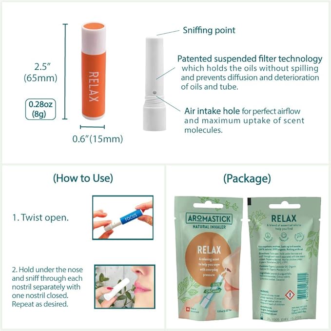 Aromatherapy Nasal Inhaler [Swiss Made] Organic Essential Oils Set Diffuser [ Portable Aromatherapy Stick] (1 Stick, Focus) (1 Fl Oz (Pack of 1), Energy)