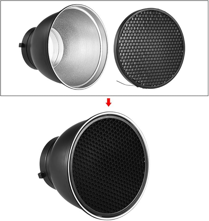 7" Standard Reflector Lamp Shade Dish Diffuser with 60° Honeycomb Grid for Bowens Mount Studio Strobe Flash Light Speedlite (with Soft Cloth)