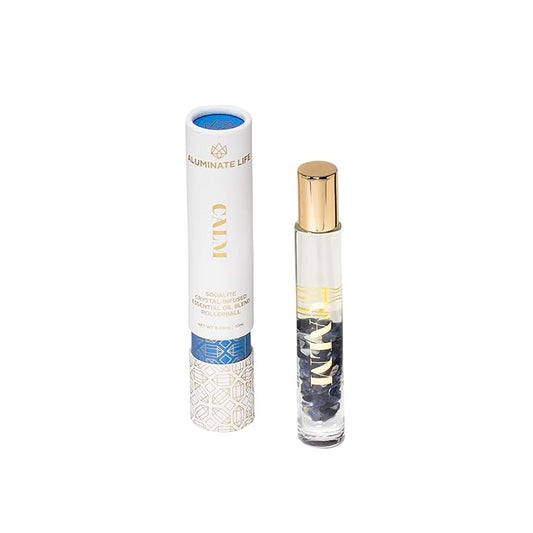 Essential Oil Rollerballs, .34 OZ, Calm - Sodalite Crystal Infused - Scents of Chamomile, Howood, & Sage - Aromatherapy Roll On Oils, Skin Care, Massage
