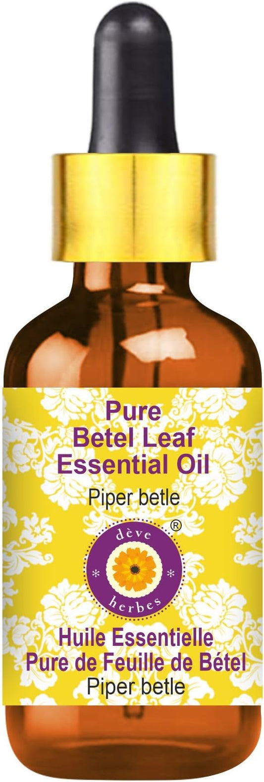 Deve Herbes Pure Betel Leaf Essential Oil (Piper betle) with Glass Dropper Steam Distilled 50ml (1.69 oz)