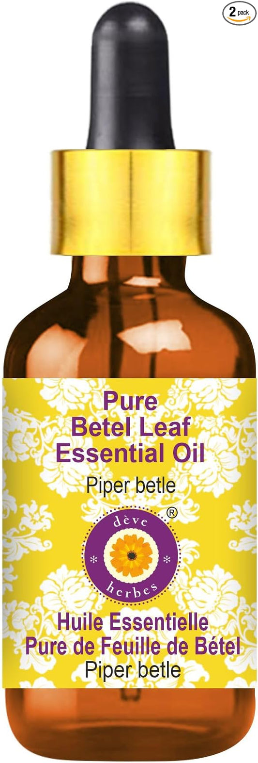 Deve Herbes Pure Betel Leaf Essential Oil (Piper betle) with Glass Dropper Steam Distilled 100ml (3.38 oz)