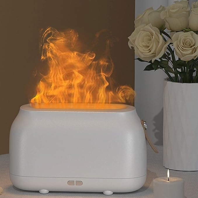 180ml Flame Humidifier Diffuser, USB Flame Air Diffuser with Vivid Flame Light Effect, Dual Mode Lighting for Bedroom Office Living Room, Low Noise Mist Humidifier for Skin Hydrati