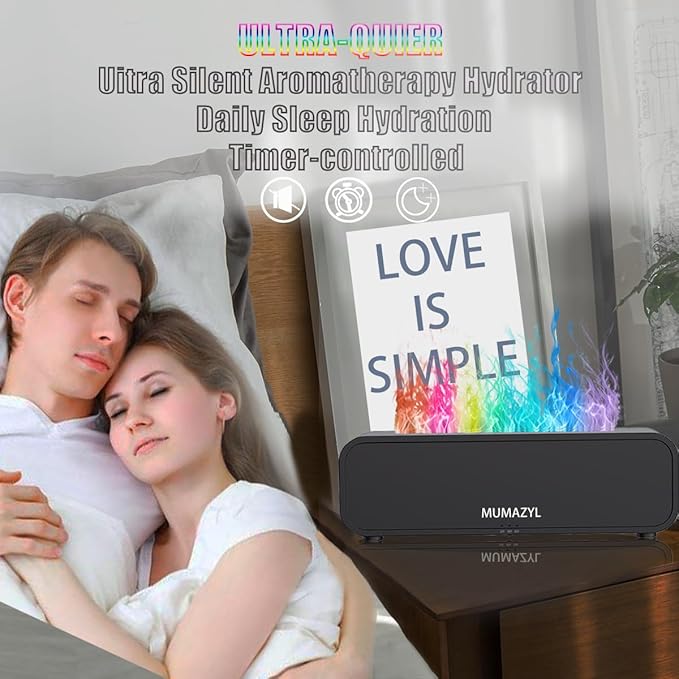 Essential Oil Diffuser, Flame Essential Oil Diffuser Humidifier, Music Sync Colorful Flame Diffuser, Timer & Waterless Auto Off 250ml Humidifier with 7 Colors Light for Home (Black)