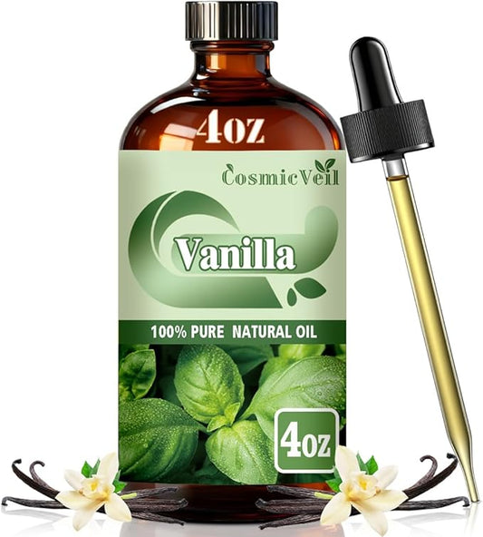 Vanilla Essential Oil Vanilla Oil for Aroma Diffuser,Humidifier,Home Fragrance,Cleaning,Body Care,Massage,Yoga,DIY Candle,DIY Soap CosmicVeil（Vanilla，4 Fl Oz (Pack of 1)）
