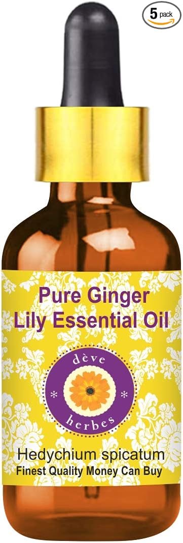 Deve Herbes Pure Ginger Lily Essential Oil (Hedychium spicatum) Steam Distilled (Pack of Five) 100ml X 5 (16.9 oz)