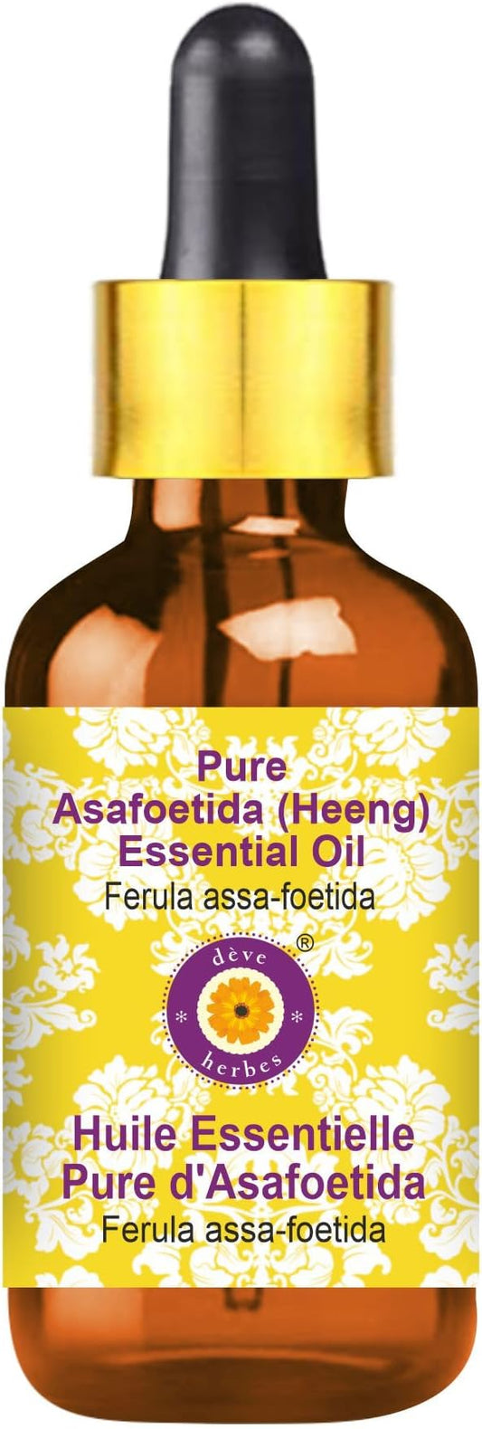 Deve Herbes Pure Asafoetida (Heeng) Essential Oil (Ferula assa-foetida) with Glass Dropper Natural Therapeutic Grade Steam Distilled 10ml (0.33 oz)