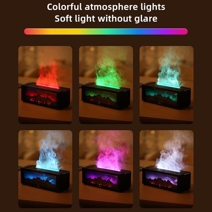 Fireplace Diffuser for Essential Oils Fireplace Humidifier with Remote 7 Colours Wall Mini Fireplace Aromatherapy Humidifier Diffuser Flame Diffuser with Remote Control, Timer, Auto-Off (Black)