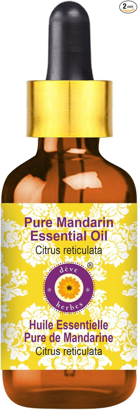 Deve Herbes Pure Mandarin Essential Oil (Citrus reticulata) with Glass Dropper Steam Distilled 100ml (3.38 oz)