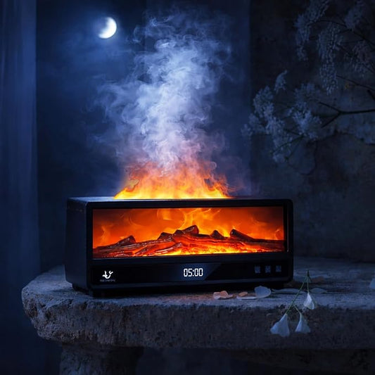 Fireplace Flame Humidifier, 250ml Cool Mist Diffuser with Remote Control, 7-Color LED Night Light, Quiet Aromatherapy Humidifier for Bedroom, Office & Gift (Black)