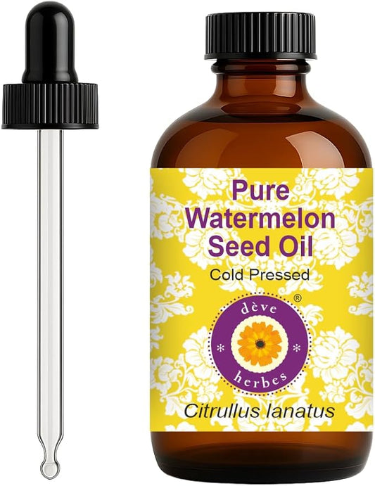 dève herbes Watermelon Seed Oil (Citrullus lanatus) with Glass Dropper | Cold Pressed | Pure | Natural | For Diluting Essential oils | Skin & Massage | Non-Sticky| Lightweight| Unisex | 120ml (4 oz)