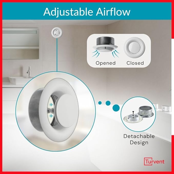 4 inch White Metal Diffuser - Adjustable Vent for Wall - Ceiling Duct Cover - Exhaust Air Valve - Round Ventilation Covers for Bathroom Kitchen Garage