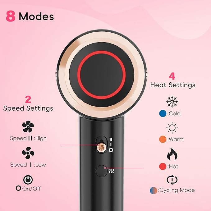 CINOSTAR Hair Dryer, Fast Drying Blow Dryer with Diffuser, with 110, 000RPM Brushless Motor&Ionic Technology No Heat Damage, Lightweight for Women and Travel, Low Noise, Black & Yellow Gold