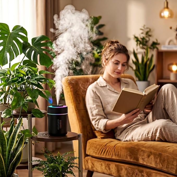 Mini Humidifier - 7-Color LED Night Light, 2-in-1 Aroma Diffuser & Humidifier, USB Portable, 4H/8H Timer, Safe Auto Shut-Off, Ideal for Home Office Car Gift (black, 2.8 * 2.8 * 4.1)
