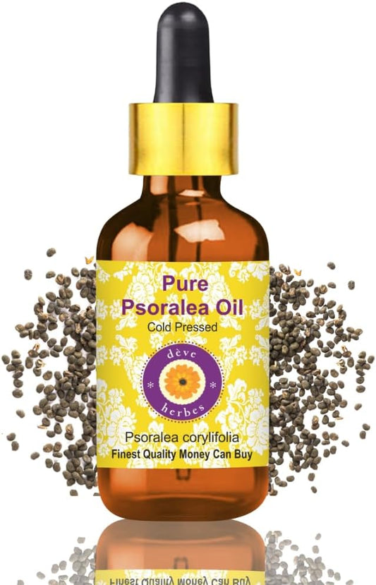 dève herbes Psoralea Oil (Psoralea corylifolia) with Glass Dropper | Cold Pressed | Pure | Natural | For Diluting Essential oils | For Skin & Massage | Non-Sticky| Lightweight| Unisex | 10ml (0.33 oz)