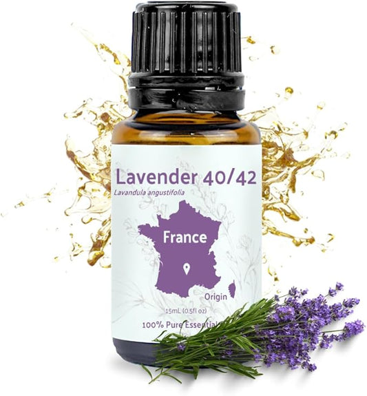 Lavender 40/42 Essential Oil Direct from France - Essential Oil for Candle Making and Soaps - Pure Lavender 40/42 Oil for Aromatherapy, Skincare, Haircare, Perfumes (15 mL)