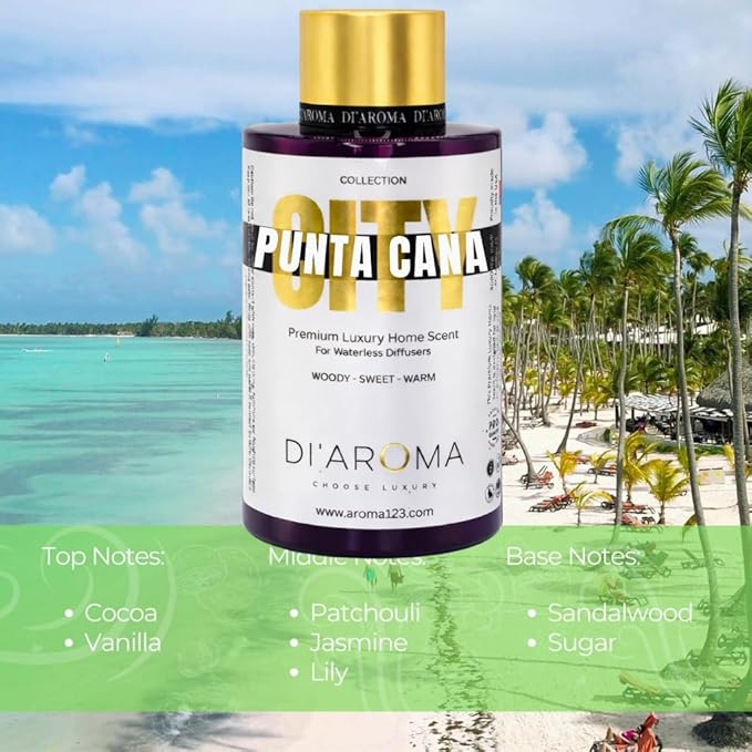 Di'Aroma Aroma Oil Blend 120ml – Premium Diffuser Oil for Home, Waterless & Essential Oil Diffusers, Long Lasting Home Fragrance, City Collection, Made in USA (120ml, Punta Cana)
