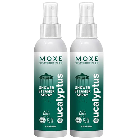 MOXE Eucalyptus Oil Shower Mist, Spa Steam Spray, Certified Natural 100% Essential Oils, Made in USA, Aromatherapy, Sinus Congestion Relief, Tension Relief (8oz)