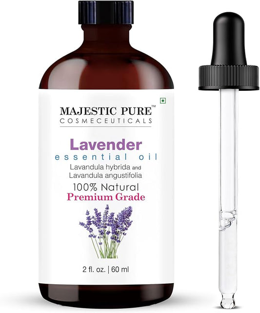 Majestic Pure Essential Oil with Glass Dropper - 100% Pure and Natural - Essential Oils for Diffuser, Aromatherapy, Soap and Candle Making, Lavender Essential Oil, Lavender Oil, 2 Fl Oz