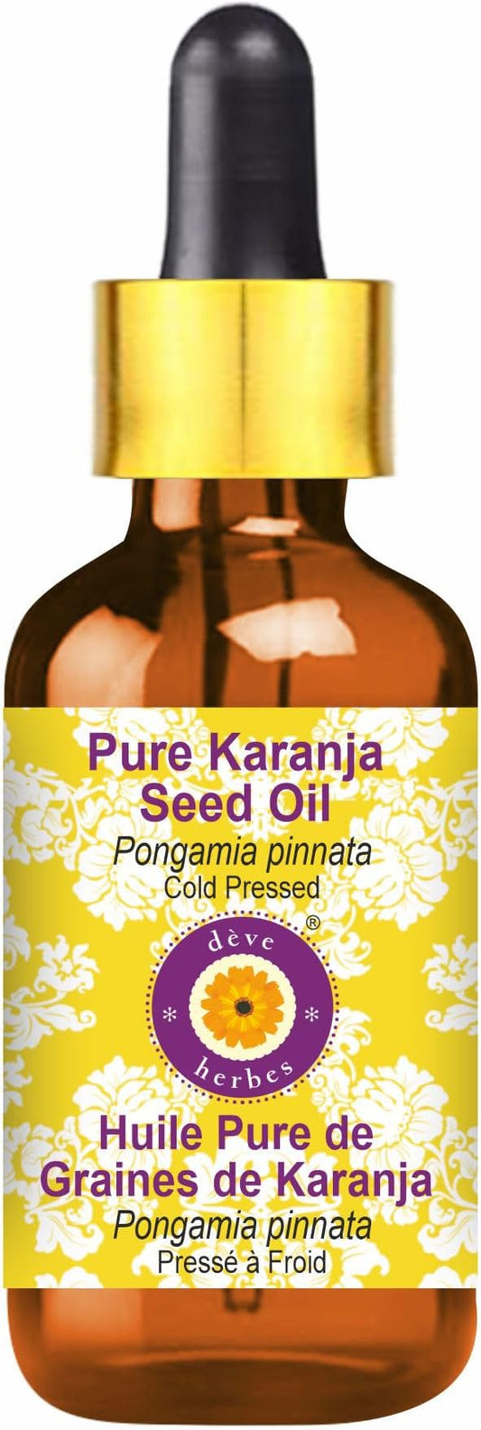 Deve Herbes Karanja Seed Oil (Pongamia pinnata) | Cold Pressed | Pure | Natural | Undiluted | For Diluting Essential oils | For Skin & Massage | Non-Sticky| Lightweight| Men & Women | 100ml (3.38 oz)