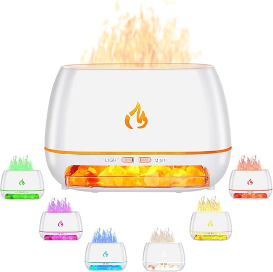 Essential Oil Diffuser & Himalayan Salt Lamp Diffuser & 7 Colors Changing Oil Diffuser,100% Pure Himalayan Pink Salt Rock, Waterless Auto off-200ml (White)