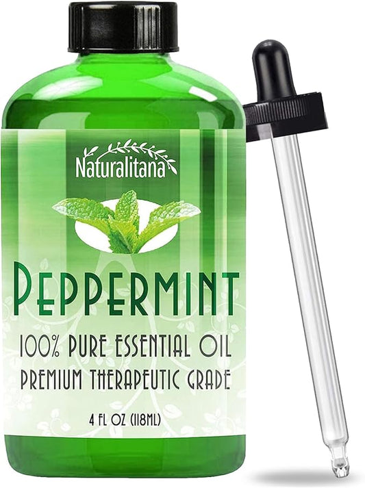 Naturalitana Peppermint Essential Oil Therapeutic Grade for Aromatherapy, Hair, Relaxation – Mint Scented 4 Fl Oz Bottle with Dropper