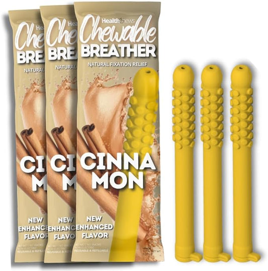 Smokeless Inhaler 3 Pack, Flex Chewable-Breather, Aromatherapy Breathing Tool, Portable Fresh Air Diffuser for Habit Replacement, Wellness Quit Smoking (Cinnamon - 3 Pack)