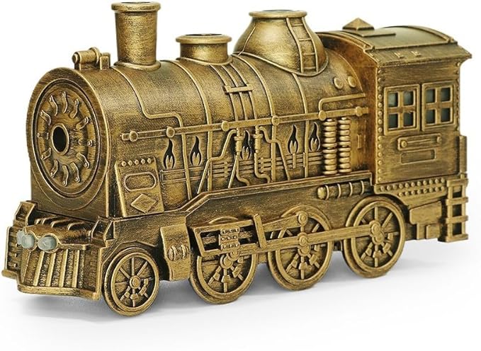 FABULETTA 300ml Retro Steam Train Essential Oil Diffuser with Cool Mist Humidifier, Quiet 25dB Operation, Auto Shut-Off, Dual Light Modes & Timer for Bedroom(Copper colored)