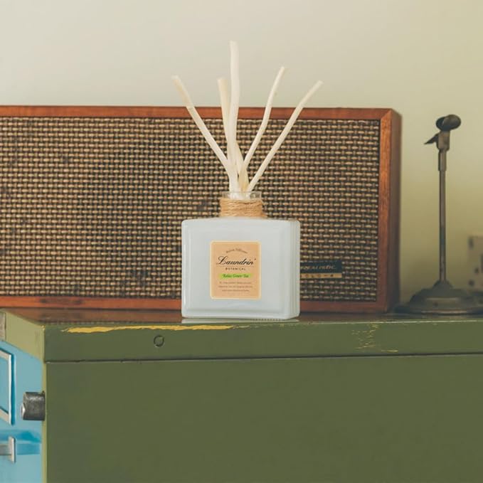 Laundrin Botanical Room Diffuser forHome - Scent Diffuser for Home, Room Freshener & Shelf Decor - Elegant HomeFragrance, Ideal Reed Diffusers for Office, Living Room - 80ml, Relax Green Tea